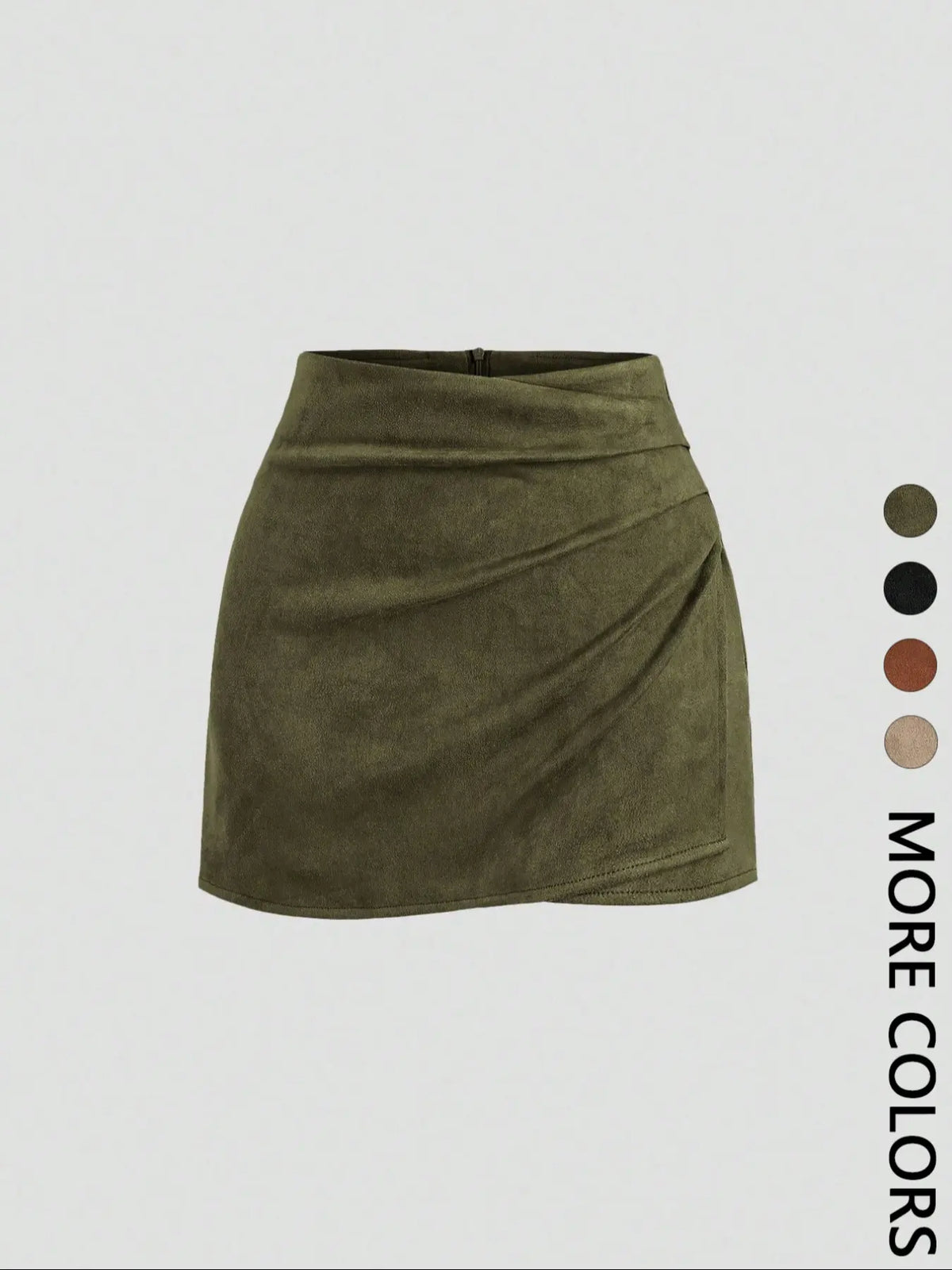 Women's Faux‑Suede Mini Skirt, Vintage Twisted Ruched Bodycon Short Skirt, Fashionable Chic Casual Versatile Skirt for Spring and Fall, Egirl Skirts