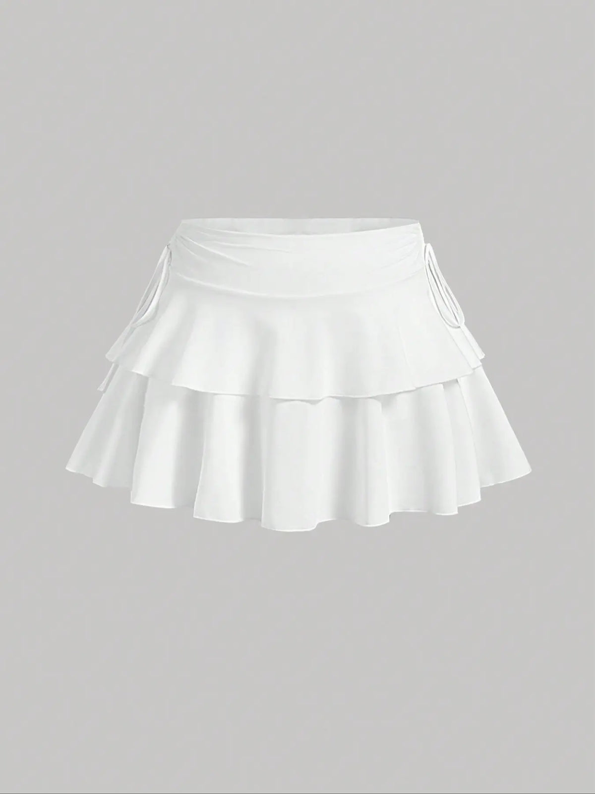 Women's Solid Lettuce Trim Tiered Layer Ruffle Hem Fitted Skirt, Elegant Lady Tie Side Mini Casual Skirt, Women's Bottoms for Daily Wear, Womenswear Feminine, Fitted Cut Skirt, Ruffled Hem Skirt