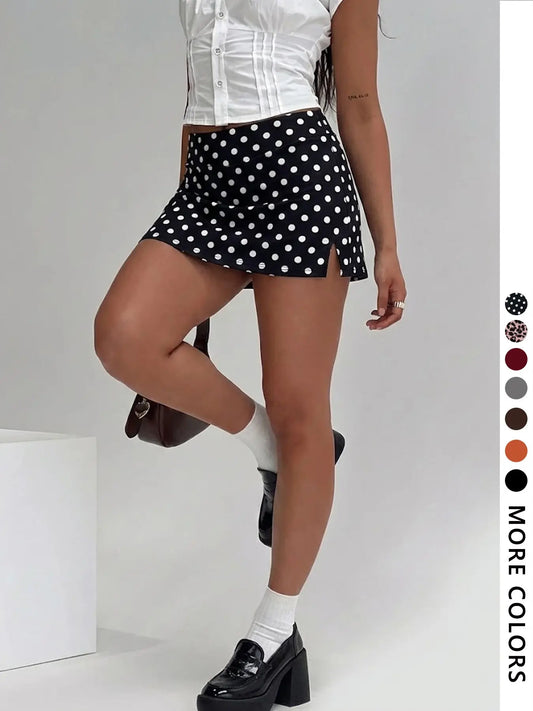 Women's Chic Split Hem Short Skirt with Slit, Vintage Casual Fitted Mini Skirt, Soft Comfortable Fabric, Perfect for Parties and Dates, Womenswear