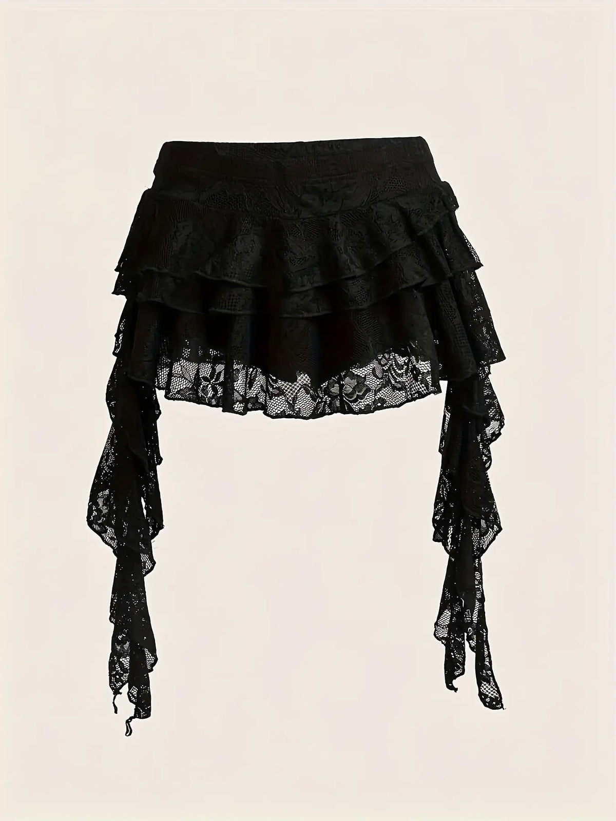 Sexy Low-Waist Lace Mini Skirt, Casual Ruffle-Hem Skirt with Safety Shorts, Women's Boho Style Bottom for Parties, Street Fashion Skirt, Fabric