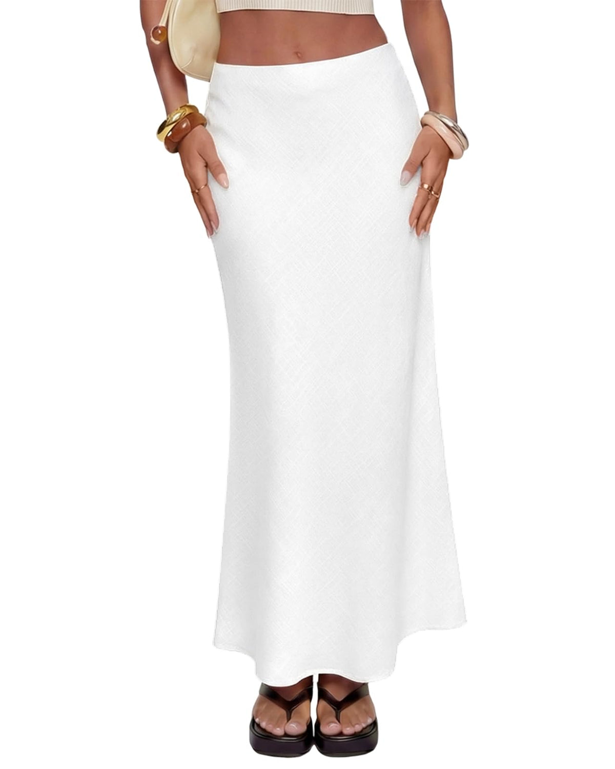 Women's Linen Maxi Skirt High Waisted White Long Skirts for Women