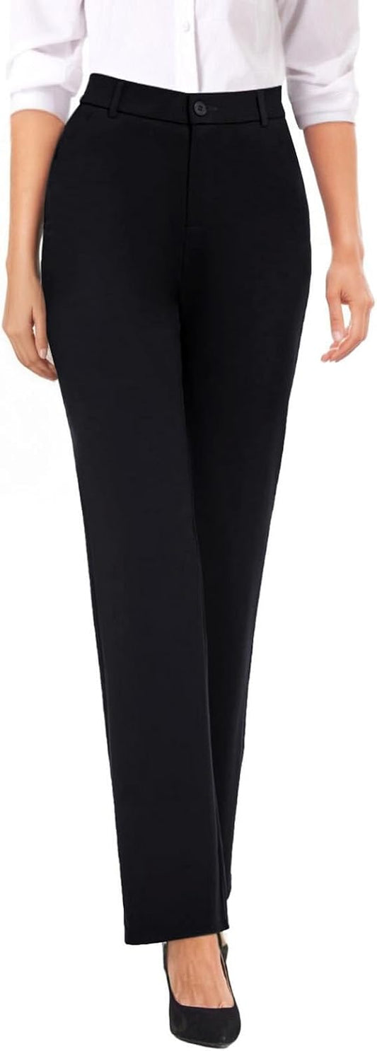 Womens Straight Leg Stretchy Dress Work Pants Business Office Casual Slacks