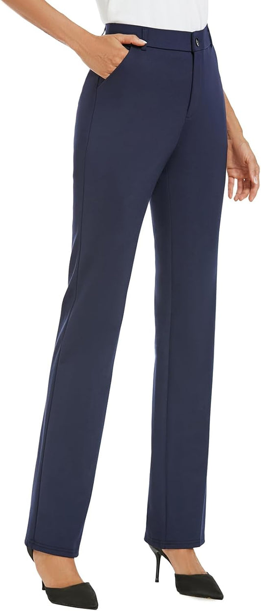 iChosy Women's Stretch Straight Leg Dress Work Pants Business Casual Slacks