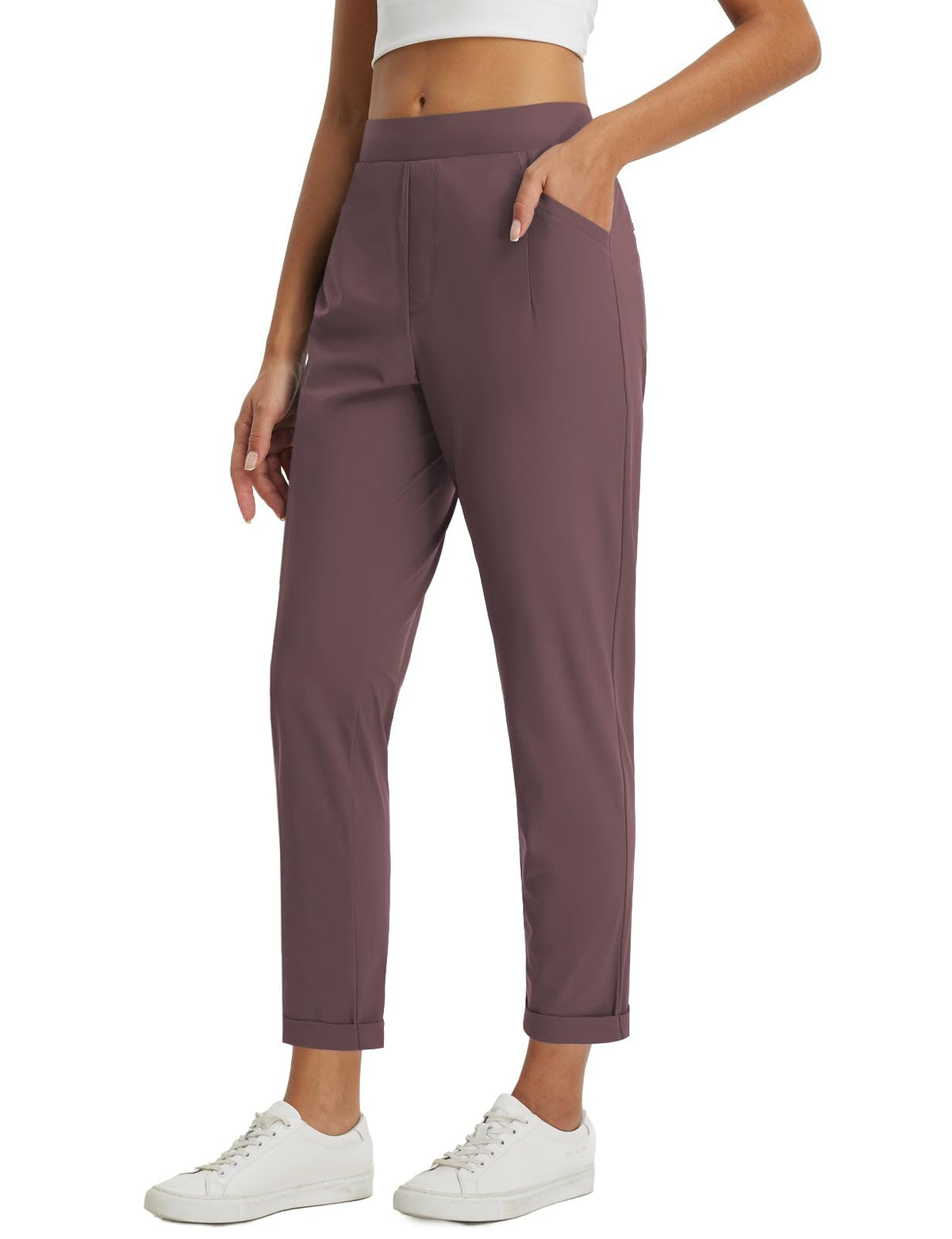 baleaf Womens Pants Petite Travel Stretchy Work with Zip Pockets Slacks