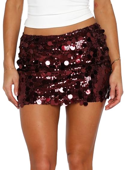 Women's Sequin Skirt Sparkle Stretchy Bodycon Mini Party Glitter Skirts