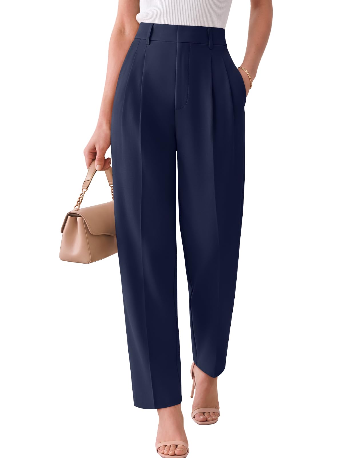 LILLUSORY Womens Tapered Stretchy High Waisted Dress Work Pants