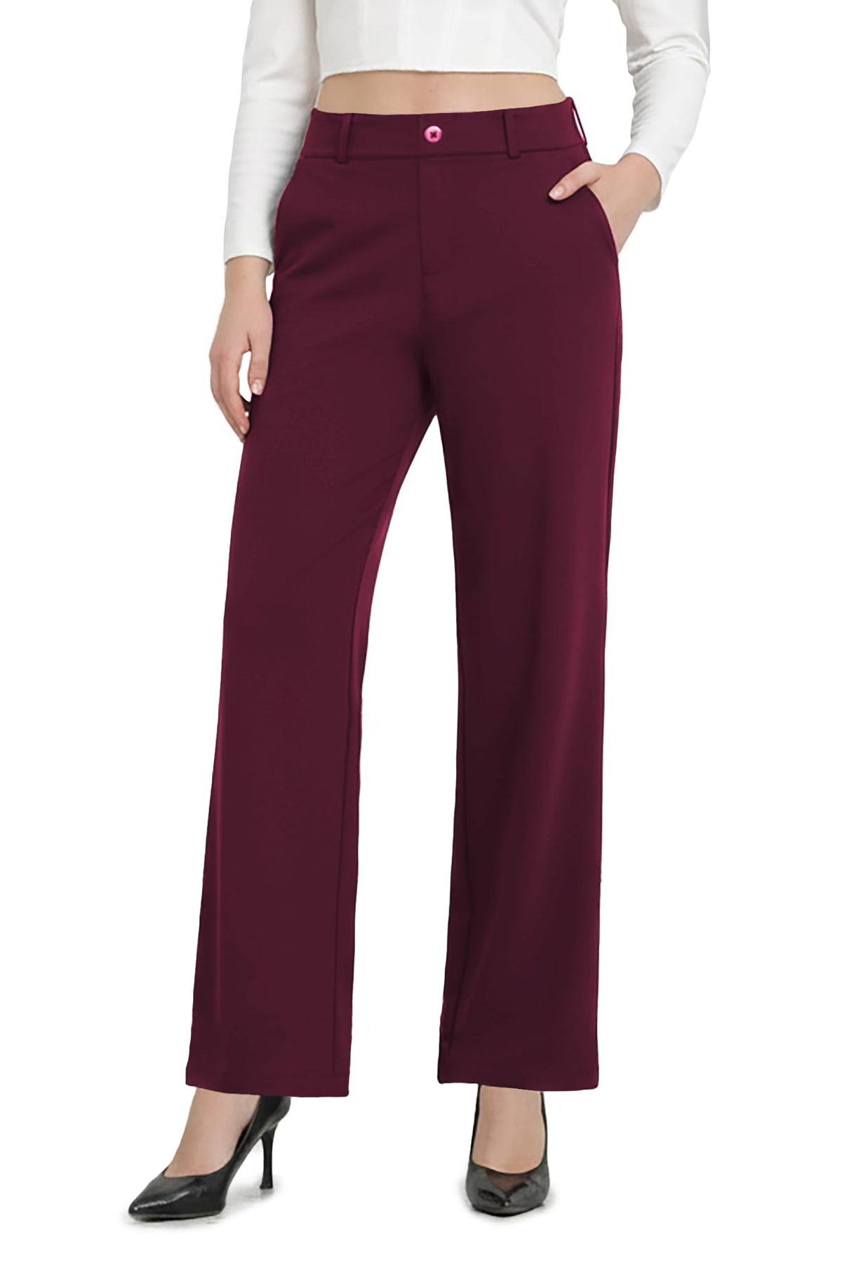 Bamans Womens Wide Leg Dress Pants Work Business Office Pull On Slacks