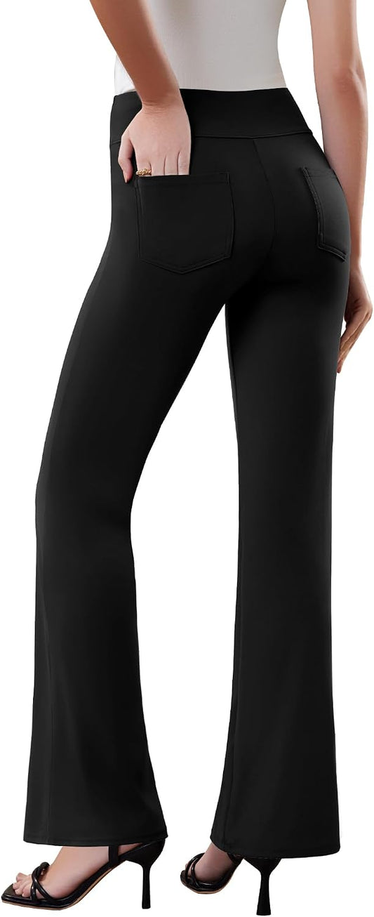 DLOODA Womens Dress Pants Stretchy Work Pants Flare Slacks with 4 Pockets