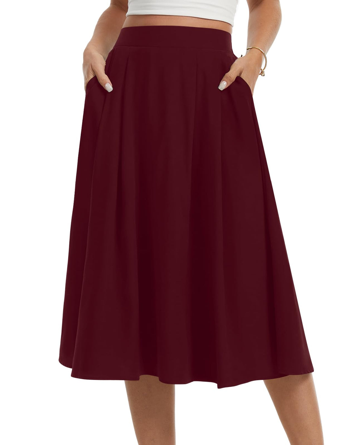 Womens Midi Flowy Skirts A-Line Casual Skirt with Pockets S-2XL