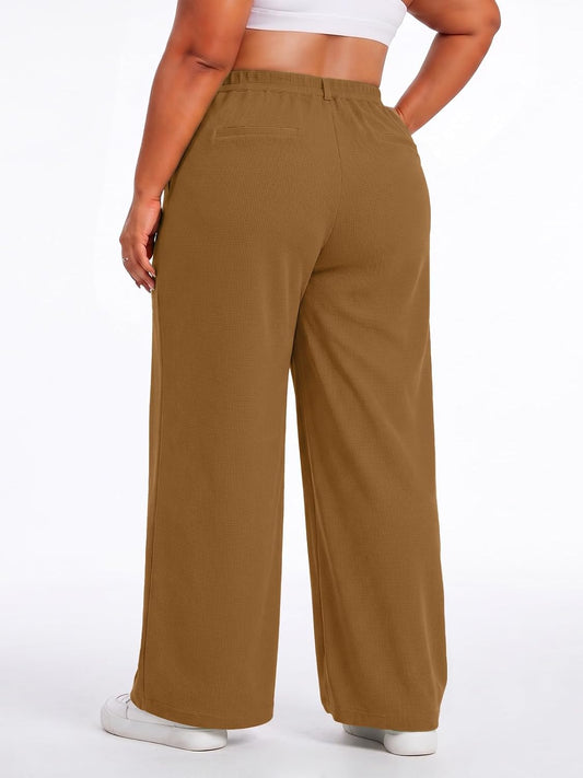 Feiersi Womens Plus Size Wide Leg Dress Pants Stretchy Business Work Pants