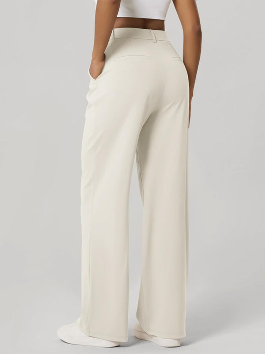 ODODOS Women's High-Rise Wide Leg Trousers, Adjustable Tailored Stretch Work Pants with Pockets, 29" /31" /33" Inseam