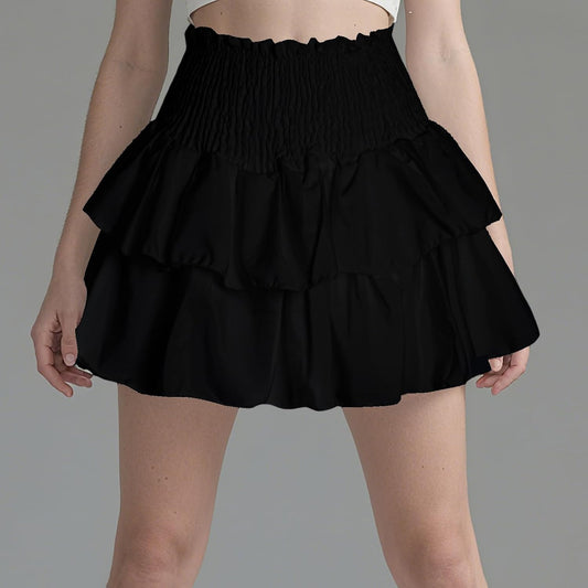 Rbenxia Women High Waist Ruffle Cute Mini Skirt Lined Layered Pleated Skirt