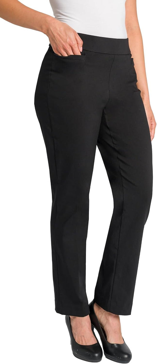 Briggs New York Women’s Pull On Dress Pants 4 Pockets Straight Leg Stretchy Office Casual Work Slacks