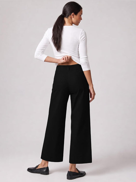 Women's High Waisted Cropped Wide Leg Pants with Pockets