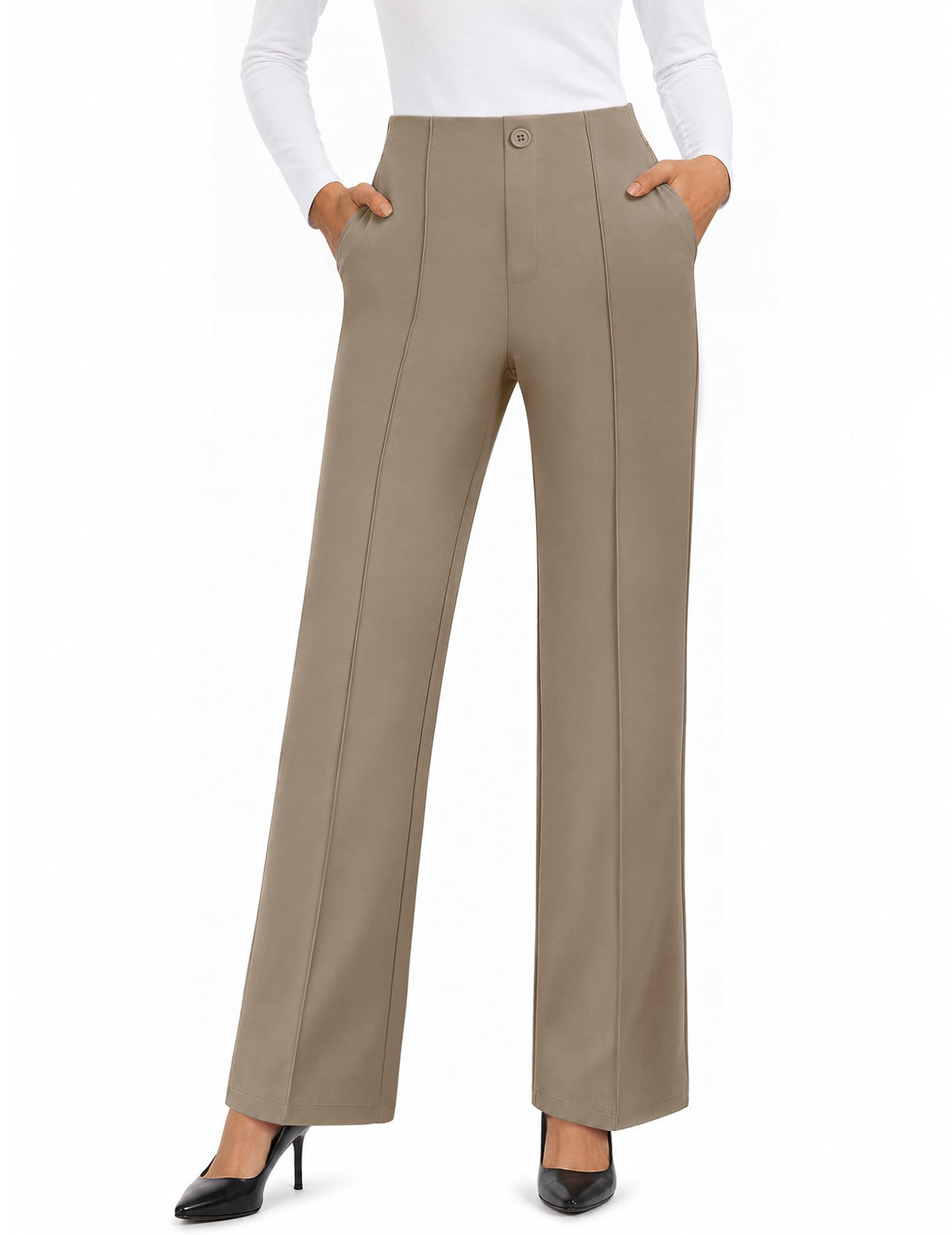FireSwan Womens Dress Pants Straight Leg High Waist Business Slacks Pockets