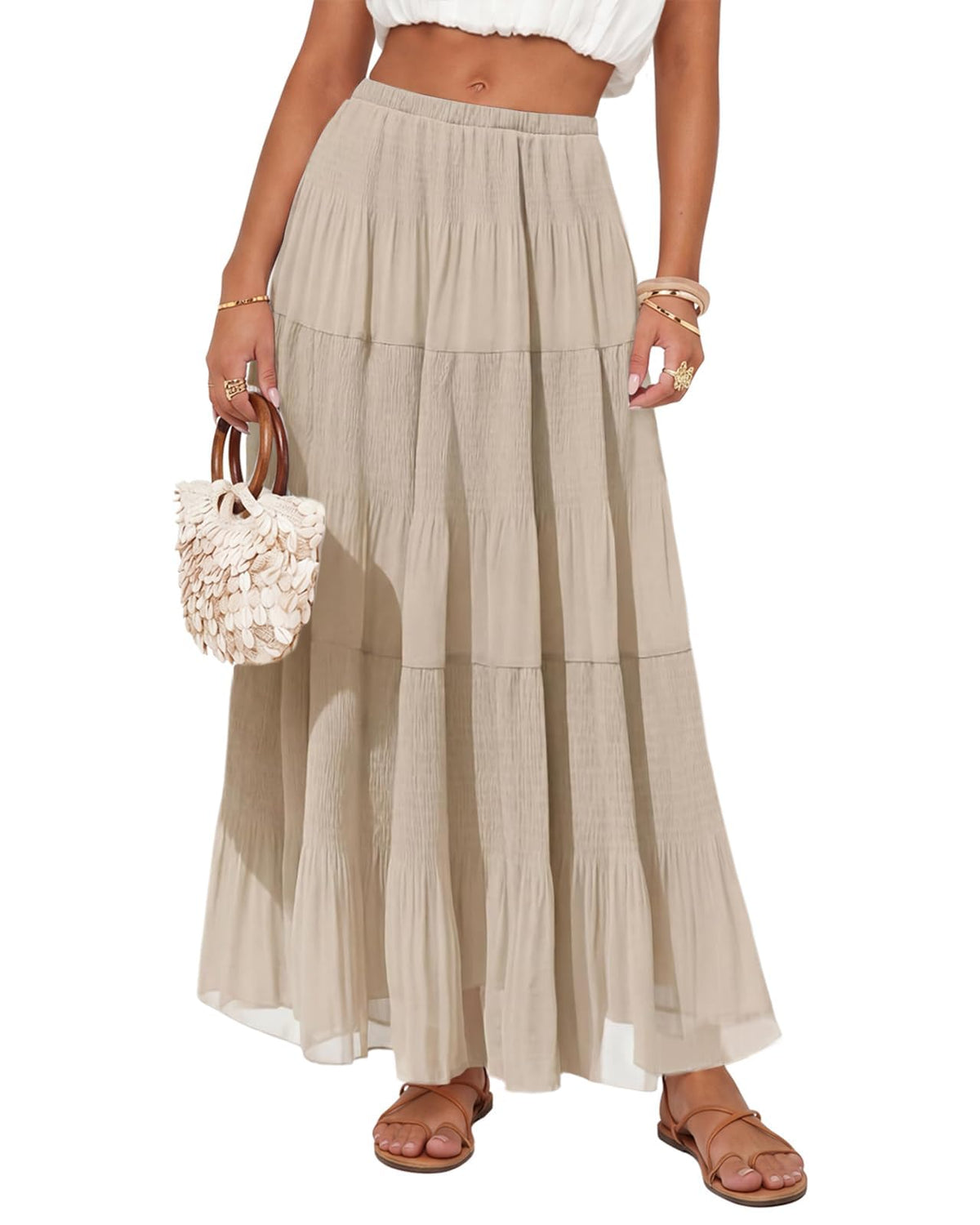 Women's Chiffon Maxi Skirt Pleated High Waisted Flowy Long Skirts