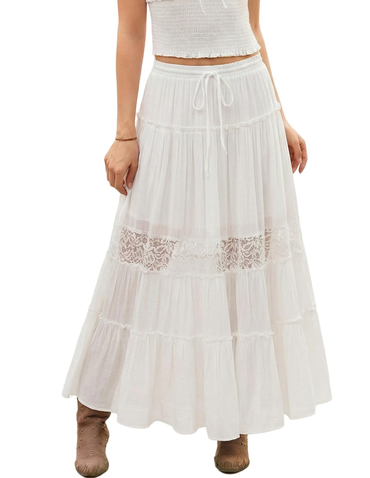 Scarlet Darkness Women's Boho Maxi Skirts Flowy Lace Long Renaissance Skirt