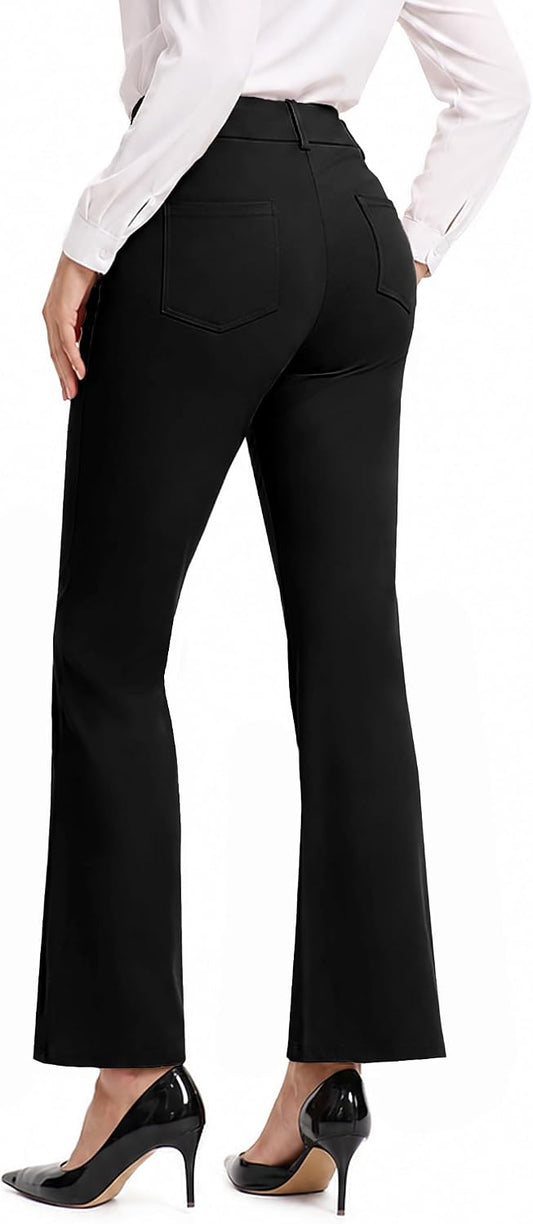 FireSwan Womens Dress Pants Straight Leg High Waisted Trousers Work Pockets