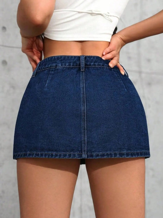 Y2K Retro Hot Girl Denim Button Skirt, Slimming High-Waist Short Skirt Casual Sexy Style A-Line Mini Jean Skirt Bottom