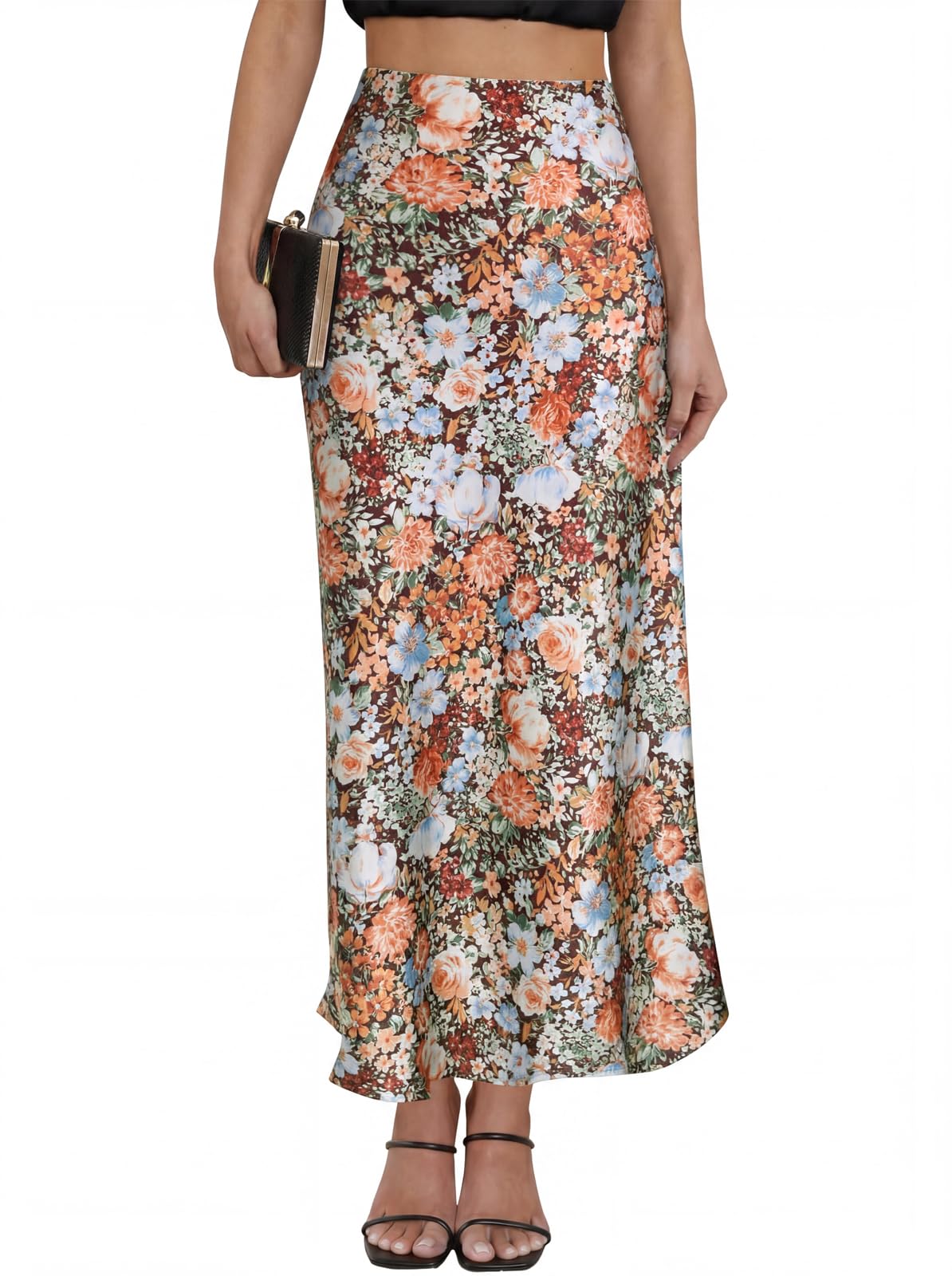 Satin Maxi Skirt High Waisted Silk Leopard Long Skirts for Women
