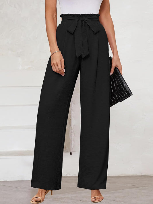 KORSIS Women's Wide Leg Lounge Pants Lightweight High Waisted Loose Work Elastic Casual Outfits Trousers with Pockets (S-2XL)