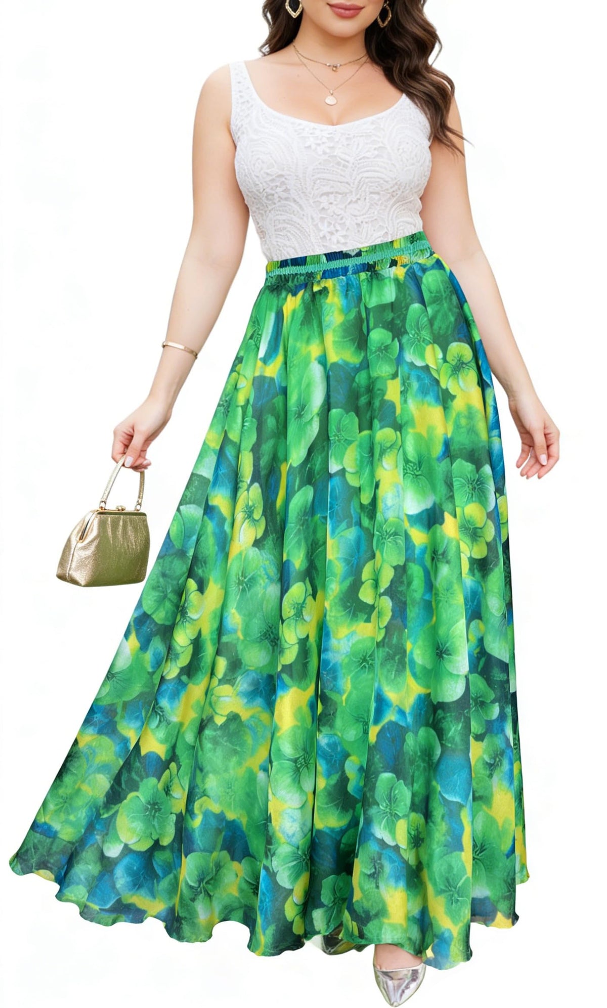 Afibi Women Full/Ankle Length Blending Maxi Chiffon Long Skirt Beach Skirt