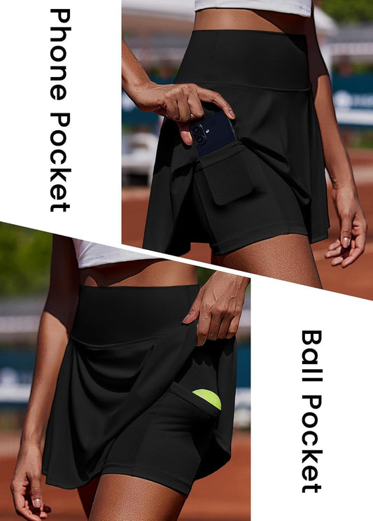 PINSPARK Womens Tennis Skirt Pleated Athletic Golf Skorts with Pockets