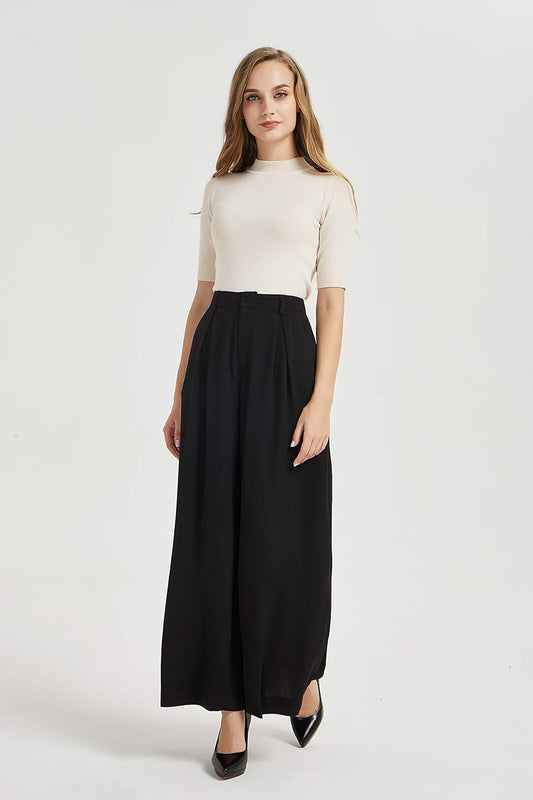 Tronjori Womens High Waist Casual Wide Leg Palazzo Business Pants