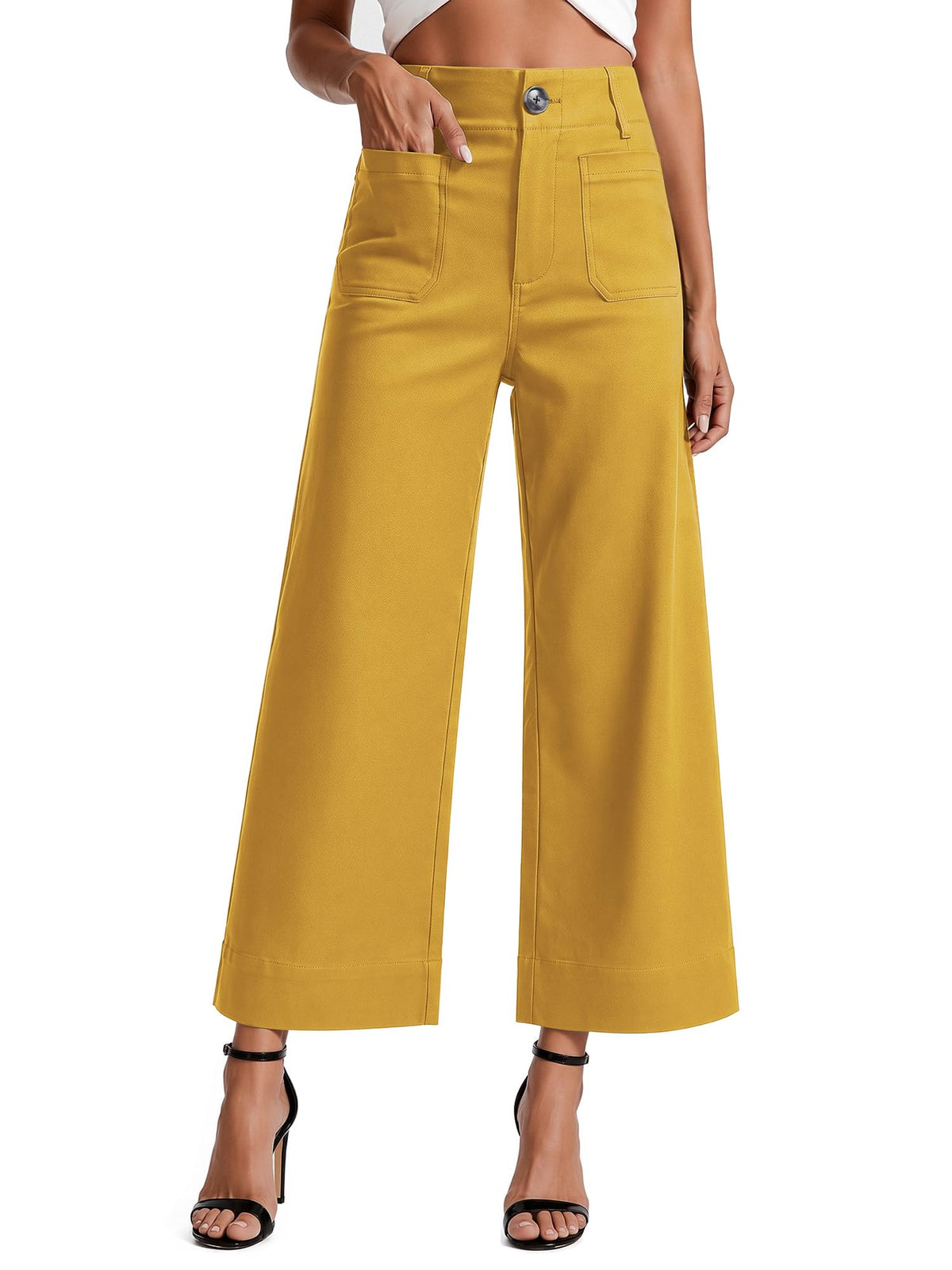 Women's High Waisted Cropped Wide Leg Pants with Pockets
