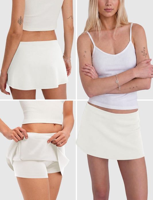 Loovoo Women's Low Rise Micro Mini Skirt Skort with Built-in Shorts
