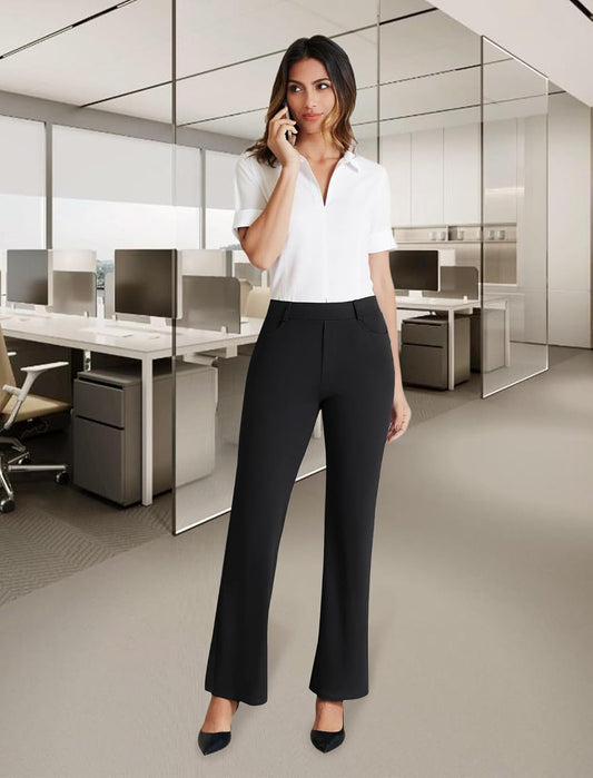 DLOODA Dress Work Pants Women Business Casual Slack Trousers Flare Pants