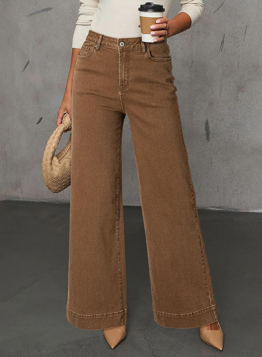 Dokotoo Women's Casual High Waisted Jeans Stretch Wide Leg Loose Denim Pant