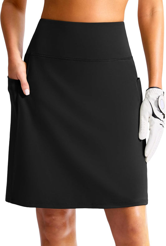 G Gradual Women's 20" Knee Length Golf Skirt Skort 4 Side Pockets Stretch High Waisted Tummy Control Skirt with Short