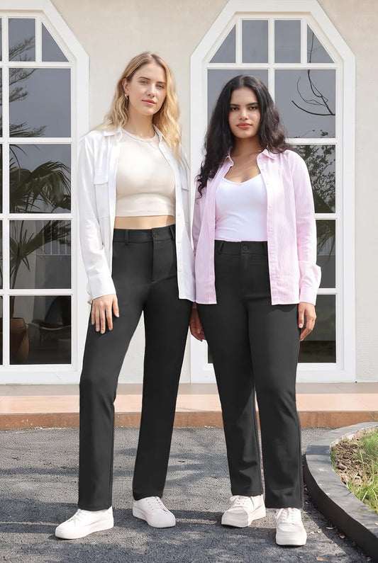 Bamans Dress Pants Women Work Business Office Straight Leg Slacks