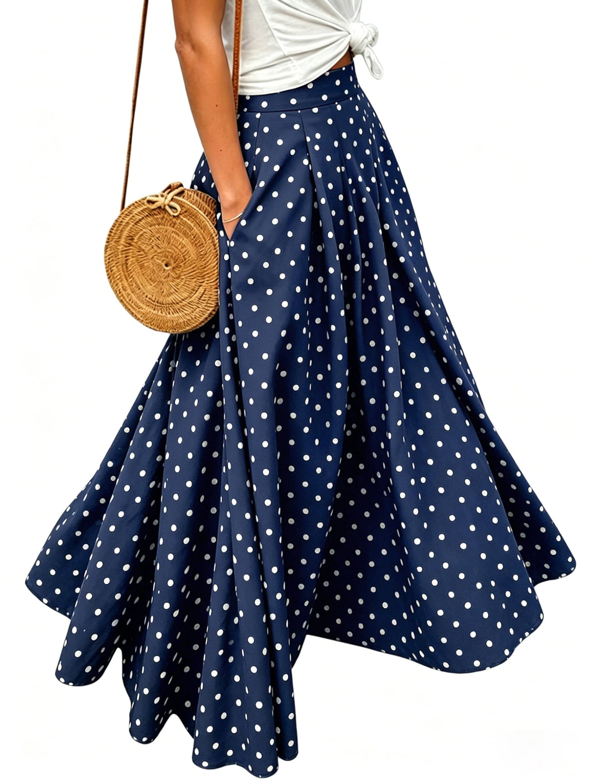 Women's Gingham Plaid Maxi Skirt High Waist A-Line Pleated Long Skirt
