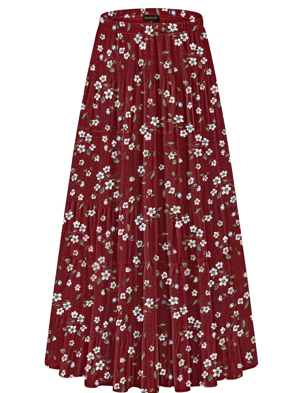 NASHALYLY Women's Chiffon Elastic High Waist Pleated A-Line Maxi Skirts