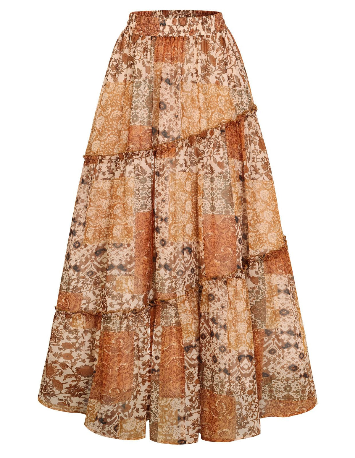 Scarlet Darkness Patchwork Tiered Maxi Renaissance Boho Skirt with Pockets