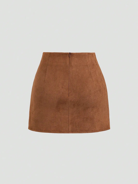 Women's Faux‑Suede Mini Skirt, Vintage Twisted Ruched Bodycon Short Skirt, Fashionable Chic Casual Versatile Skirt for Spring and Fall, Egirl Skirts