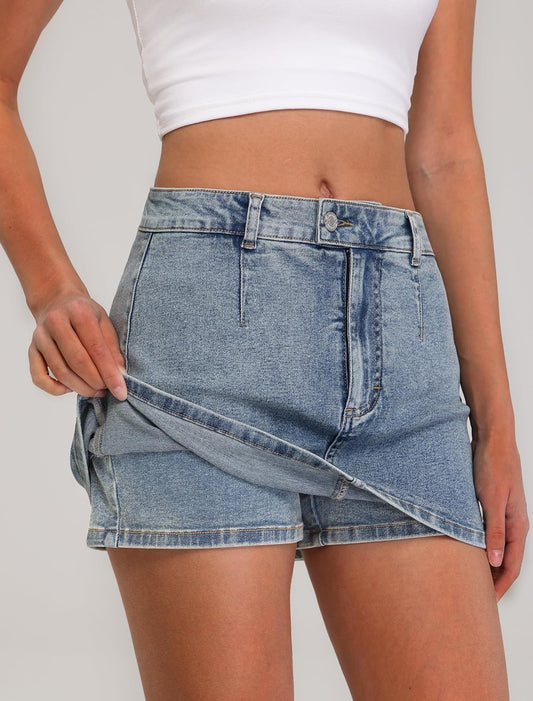 IWD Women's Denim Mini Skirt Stretch Low Waisted Jean Micro Skort
