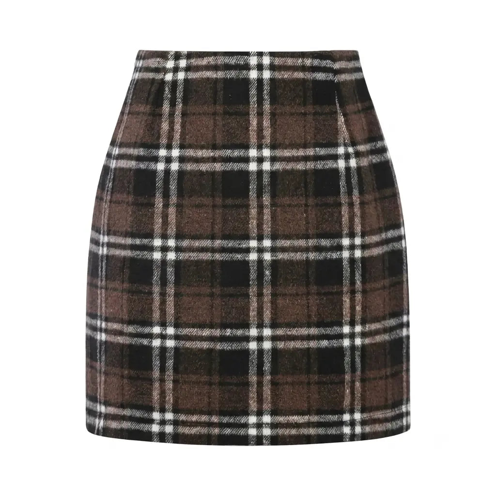 IDEALSANXUN Women's High-Waist Plaid Fitted Woolen Mini Skirt - Trendy Zipper-Closure Mini Length Preppy Chic Winter Flannel Bottoms for Holiday, Business Casual