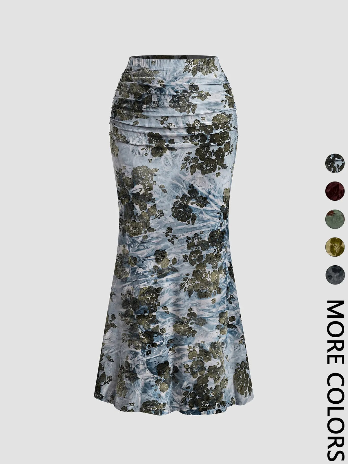 Women's Vintage Velvet Floral Print Ruffled Casual Cute Essential Long Mermaid Flared Skirt, Fall Winter Fashion, Floral Printed Skirt, All Seasons Wearable