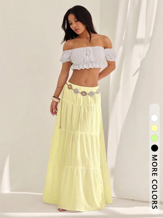 Women's High Waist Long Skirt, Elegant Plain Design, Elastic Waist, All Seasons, Beachwear, Party Dress, Travel Comfortable