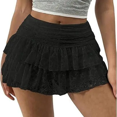 Women's Low-Rise Tiered Lace Mini Skirt - 2000s Aesthetic Flowy Ruffle Bottoms, Cute Trendy Going Out & Clubbing Clothes, Cute Trendy Clothes, Clubbing Clothes For Women
