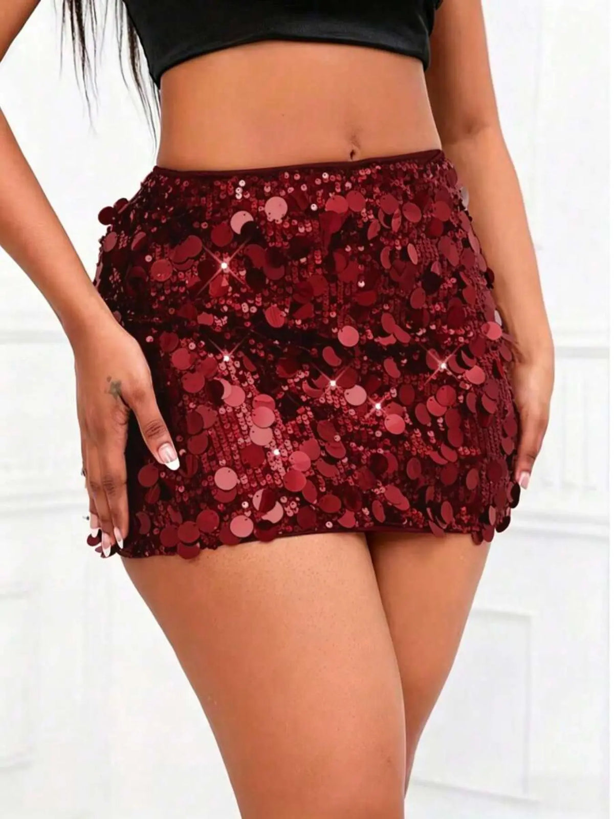 Women's Glitter Sequins Mini Skirt, Perfect for Parties & Clubs, Shiny Elastic Skirt for All Seasons, Trendy Bottoms
