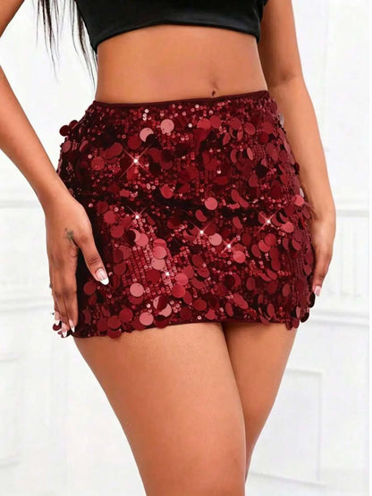 Women's Glitter Sequins Mini Skirt, Perfect for Parties & Clubs, Shiny Elastic Skirt for All Seasons, Trendy Bottoms