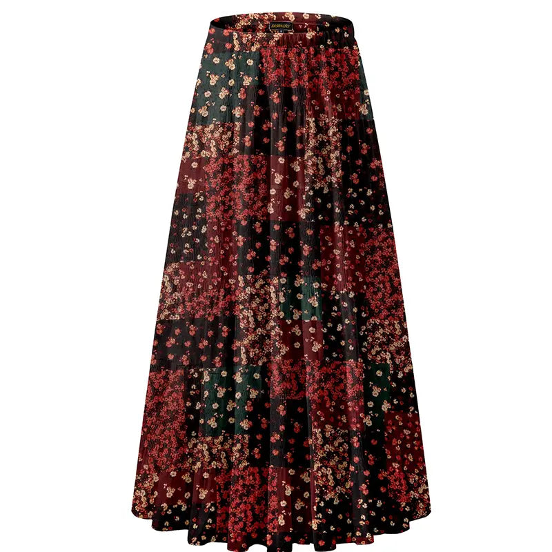 NASHALYLY Women's Chiffon Elastic High Waist Pleated A-Line Flared Maxi Skirt Flower Breathable Comfortable Casual Summer Wear White Black Christmas Vintage Floral Bohemian Boho Womenswear Summer Outfits campingessentials