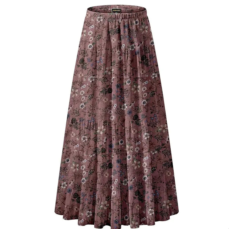 NASHALYLY Women's Chiffon Elastic High Waist Pleated A-Line Flared Maxi Skirt Flower Breathable Comfortable Casual Summer Wear White Black Christmas Vintage Floral Bohemian Boho Womenswear Summer Outfits campingessentials
