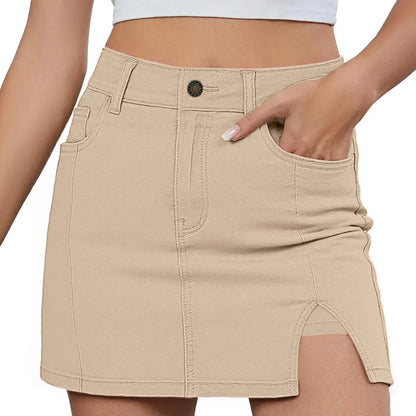 luvamia Palda Minimalist High Waisted Mini Casual Oversize Skirt with Side Slit for Women Soft Black Denim Jean Shorts Stretchy Fit Summer Bottom