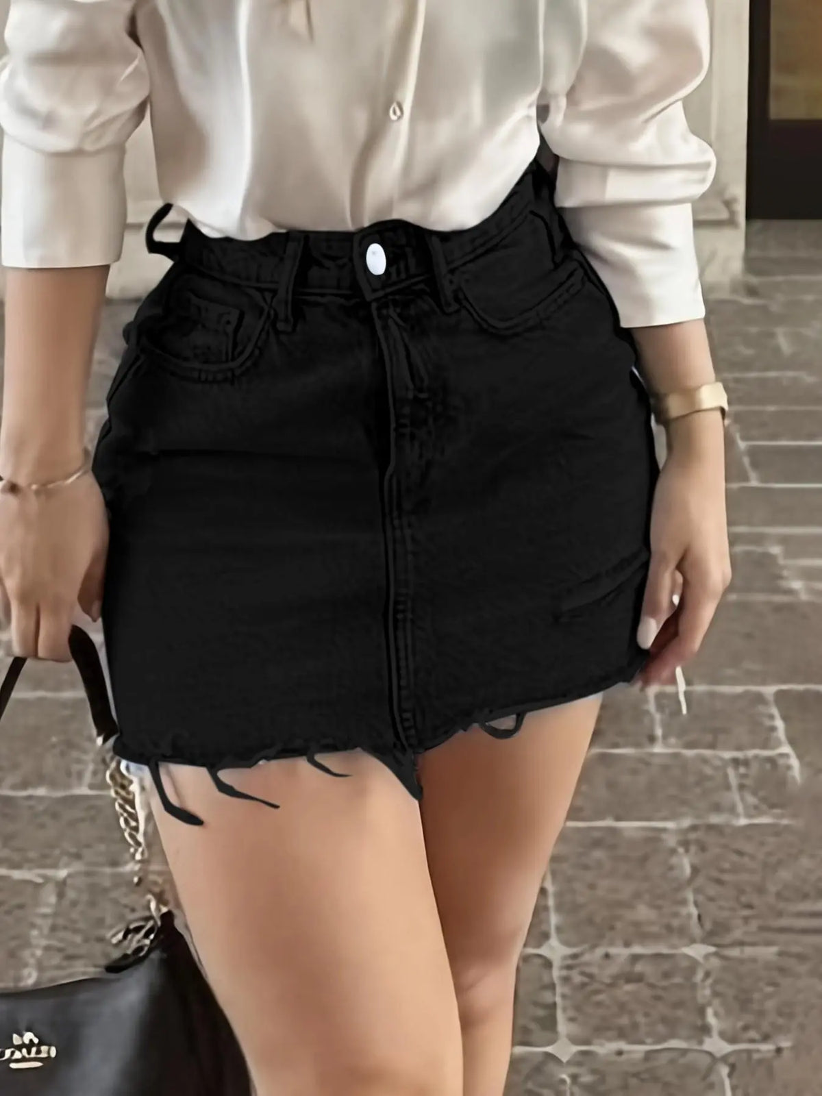 Women's High-Waisted Button-Front Denim Skirt, Light Wash Short Skirt, Comfortable Fit, All-Season Elegant Chic Fashionable Fit Bottom, Mini Skirts