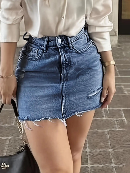 Women's High-Waisted Button-Front Denim Skirt, Light Wash Short Skirt, Comfortable Fit, All-Season Elegant Chic Fashionable Fit Bottom, Mini Skirts